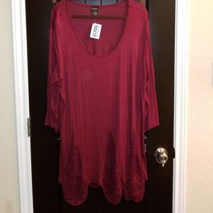 Long, deep cranberry colored top